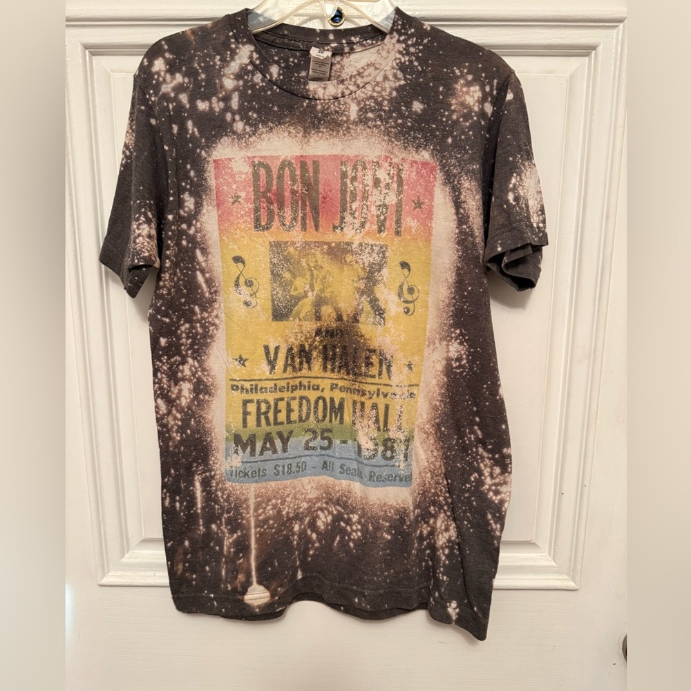 Bon Jovi Van Halen Freedom Hall 1987 Rock Band Graphic T Shirt Sz Small Vintage